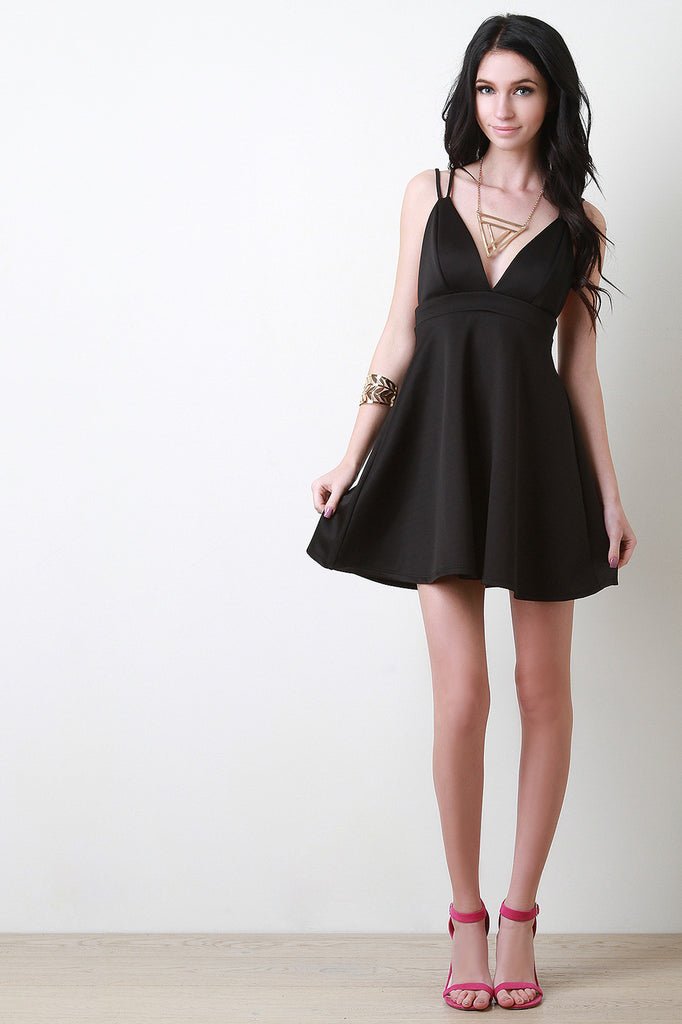 Cross-Back Plunging Skater Dress