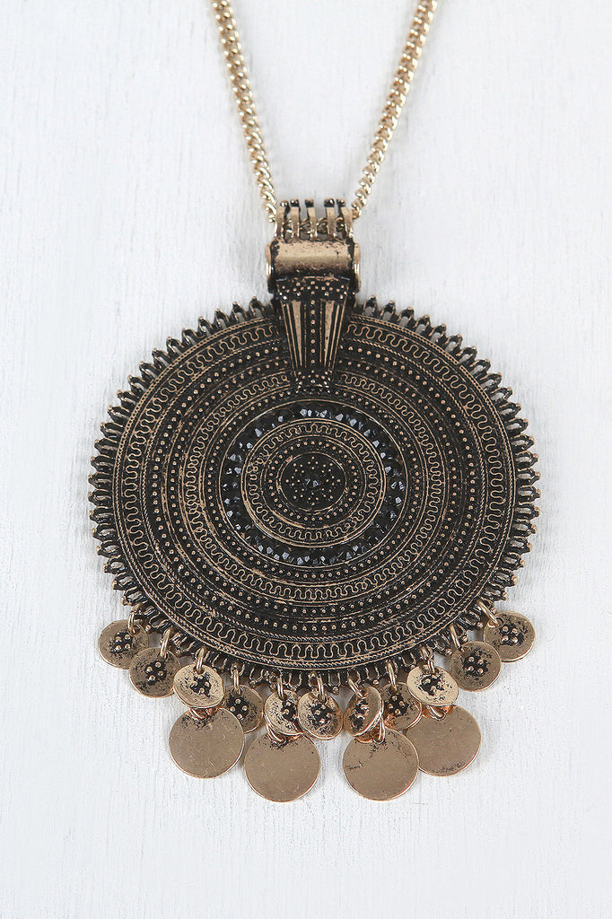 Embossed Disc Pendant Necklace