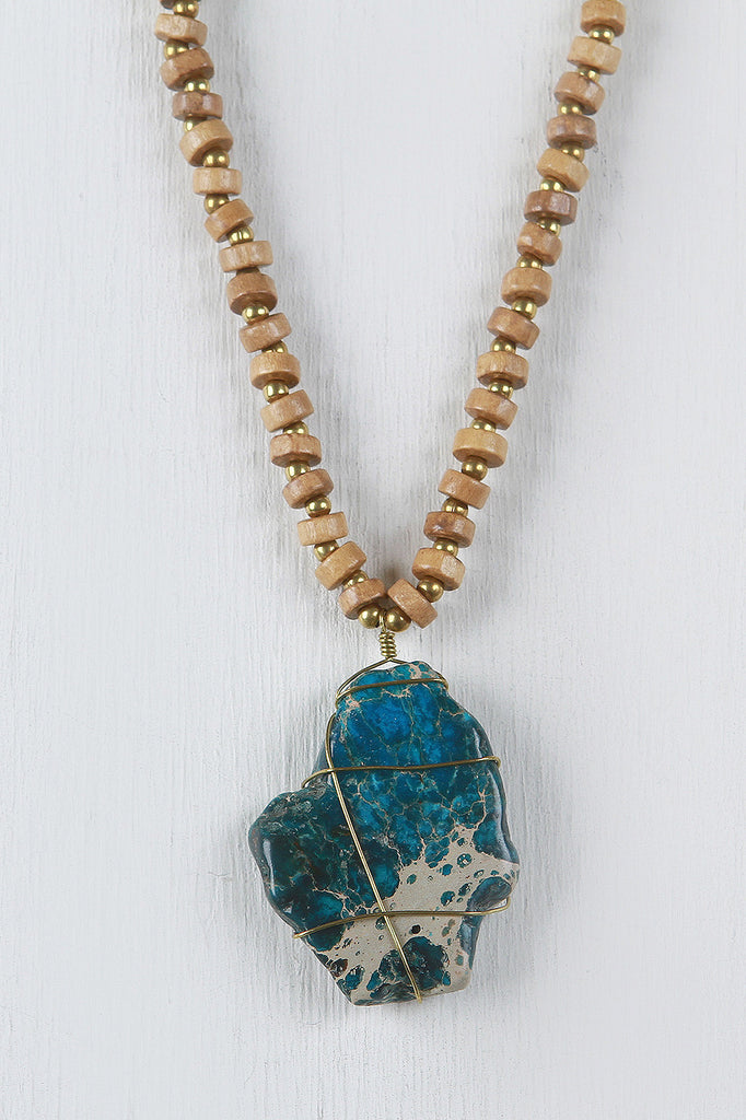 Wire Caged Marble Stone Necklace