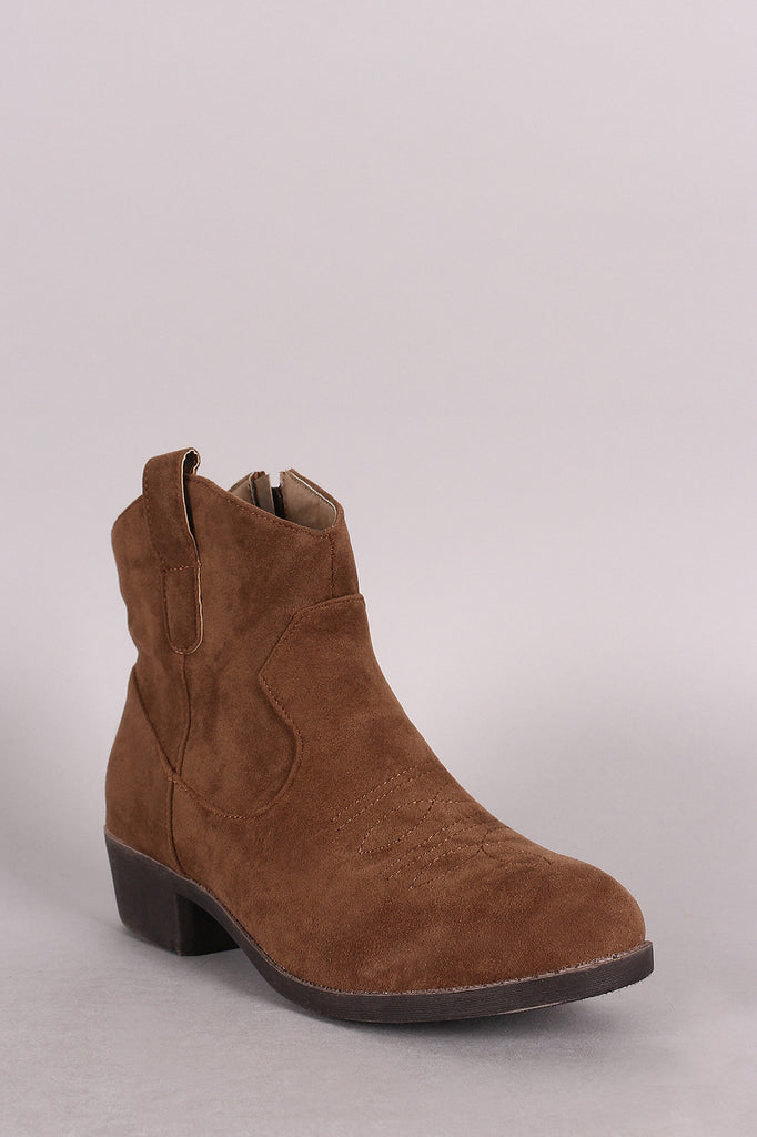 Qupid Vegan Suede Western Cowgirl Ankle Boots