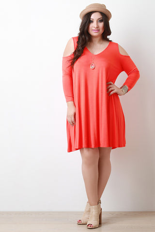 Relaxed Jersey Knit Cold Shoulder Dress