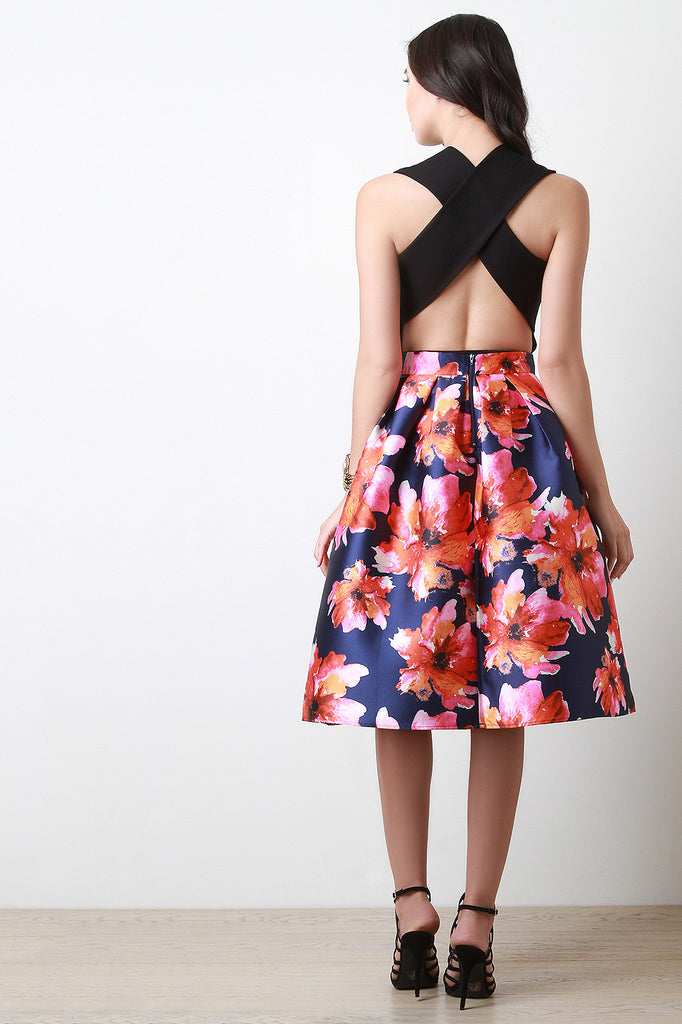 Floral Abstract Pleated Skirt