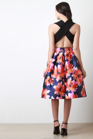 Floral Abstract Pleated Skirt