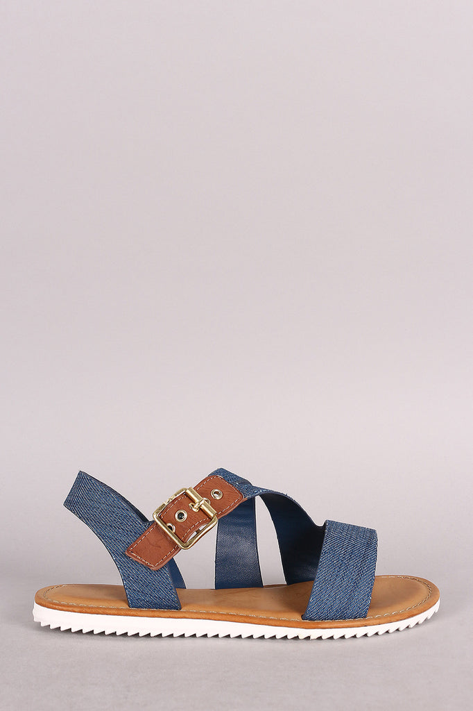 Bamboo Denim Slanted Lug Sole Flat Sandal