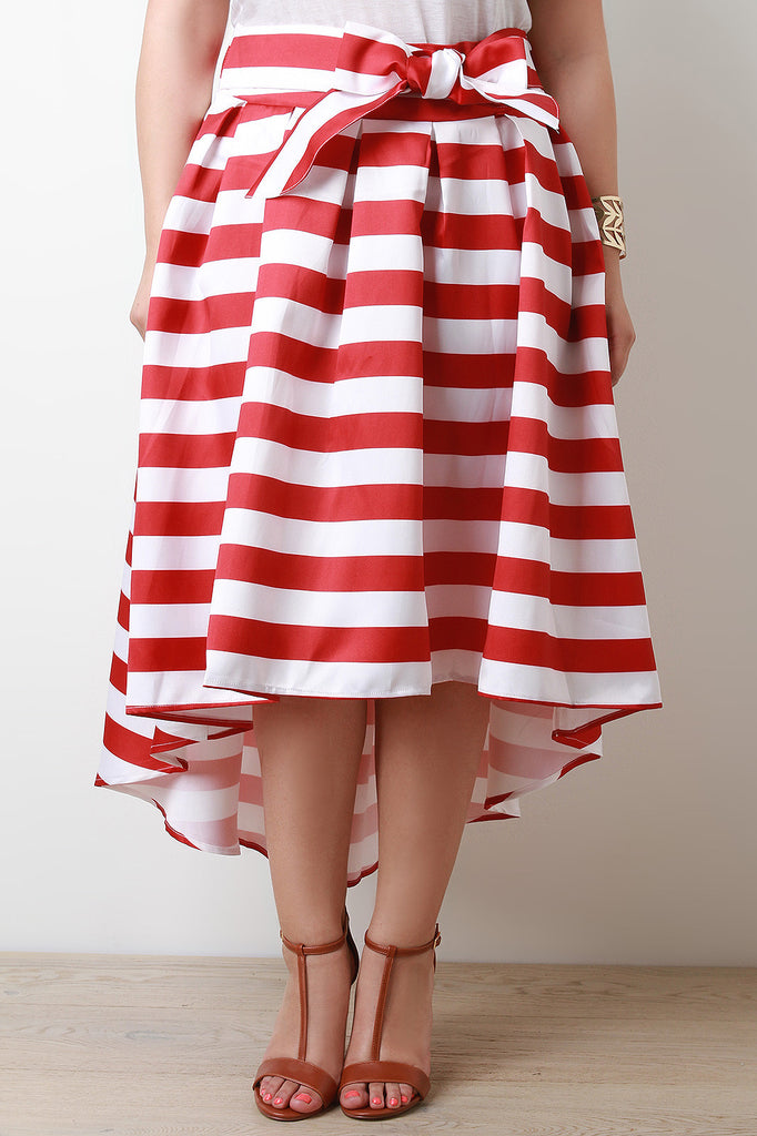 High Low Horizontal Stripe Pleated Skirt