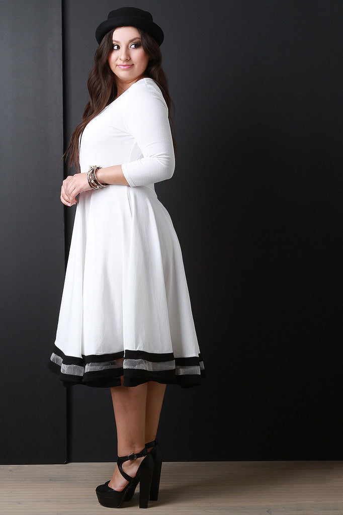 Three Quarter Sleeve Skater Midi Dress