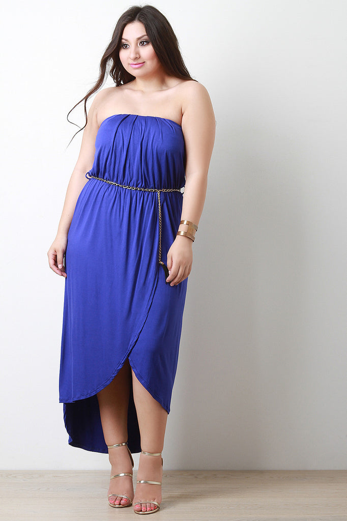 Strapless Asymmetrical Hem Maxi Dress