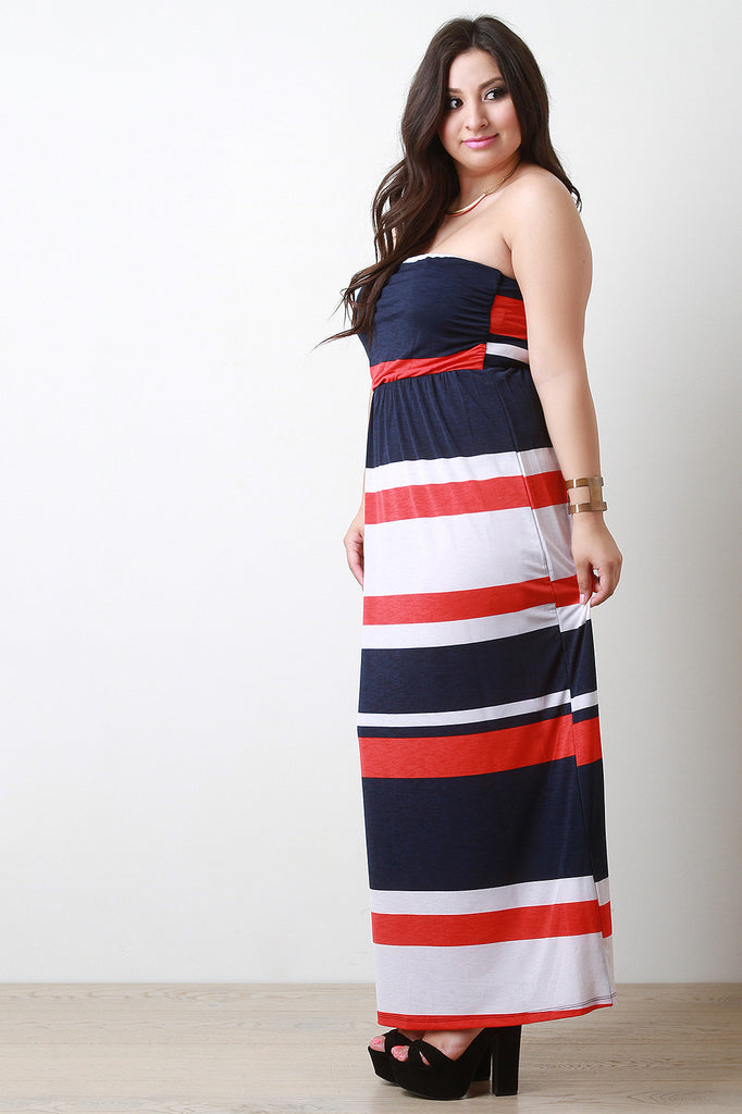 Strapless Stripe Design Maxi Dress