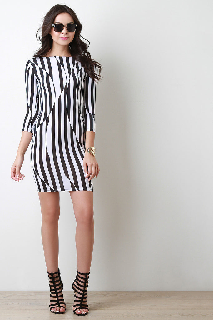 Open Back Striped Abstract Mini Dress