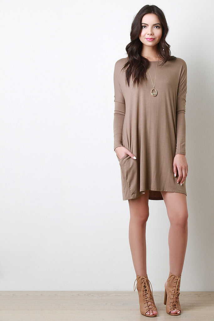 Side Pocket Shift Jersey Dress