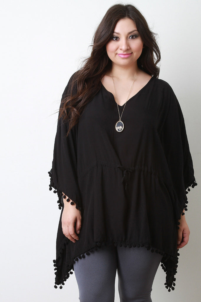 Pom Pom V-Neck Poncho Top