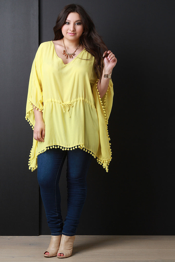 Pom Pom V-Neck Poncho Top