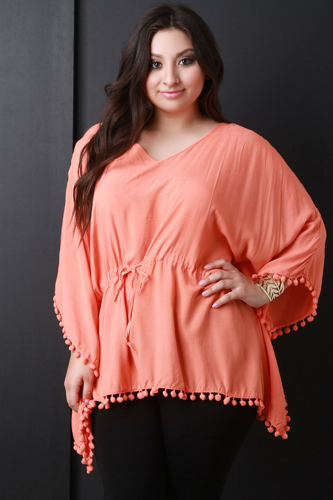 Pom Pom V-Neck Poncho Top