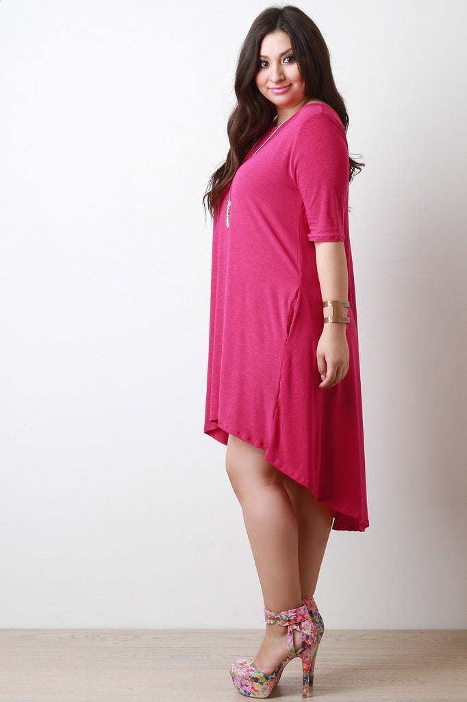 Jersey Knit Quarter Sleeve High-Low Dress