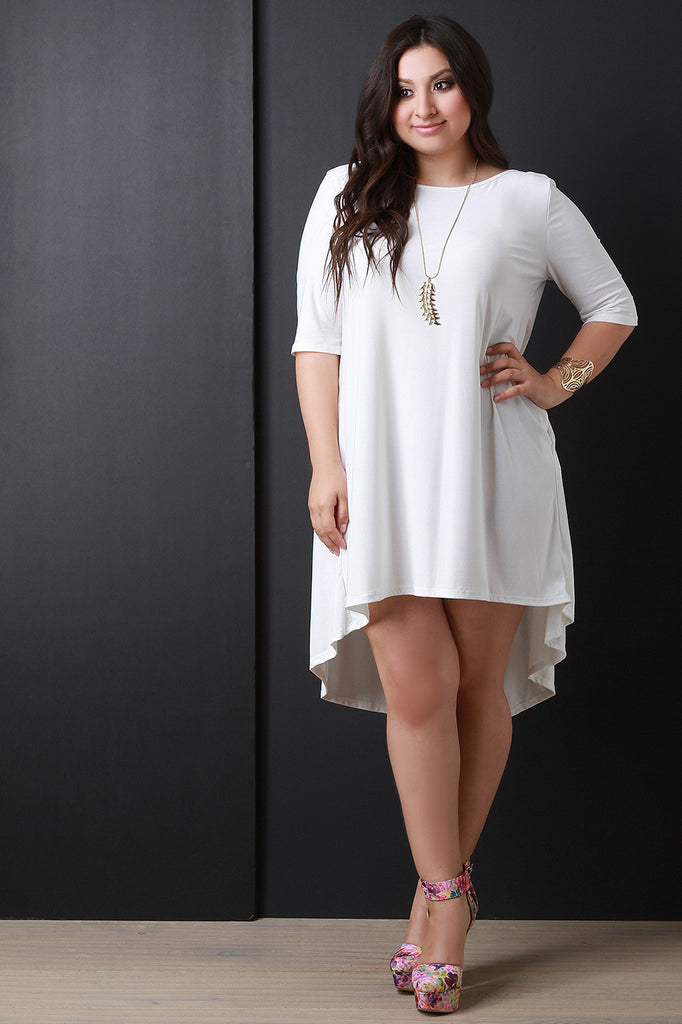 Jersey Knit Quarter Sleeve High-Low Dress