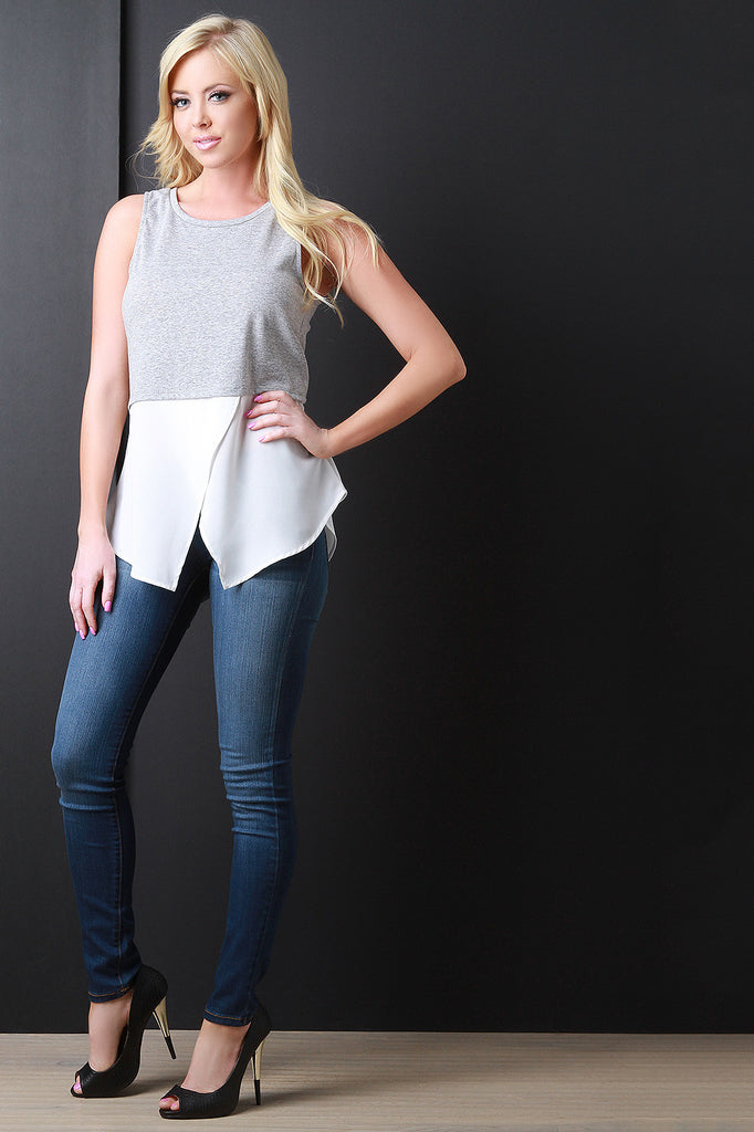 Asymmetrical Two Tone Sleeveless Top