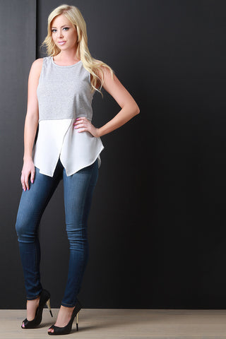 Asymmetrical Two Tone Sleeveless Top