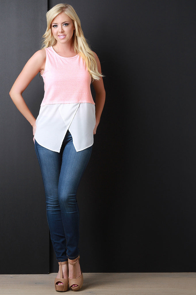 Asymmetrical Two Tone Sleeveless Top