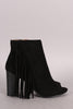 Wild Diva Lounge Suede Fringe Peep Toe Chunky Heel Booties