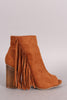 Wild Diva Lounge Suede Fringe Peep Toe Chunky Heel Booties