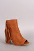 Wild Diva Lounge Suede Fringe Peep Toe Chunky Heel Booties