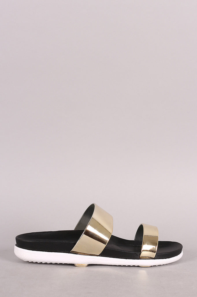 Double Metallic Band Slip On Flat Sandal