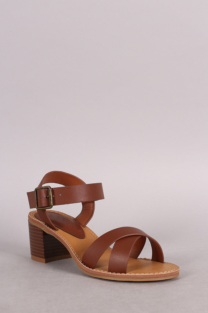 Bamboo Crossing Straps Casual Chunky Heel