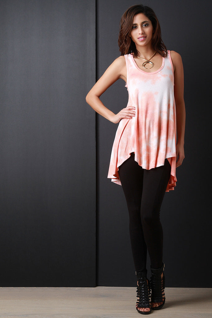 Tie Dye Sleeveless High Low Tunic Top