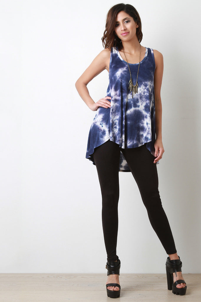 Tie Dye Sleeveless High Low Tunic Top