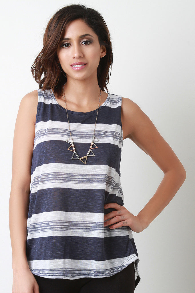 Stripe Tulip Back Sleeveless Top