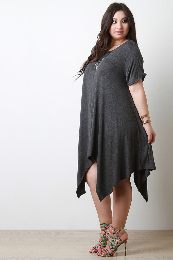 Asymmetrical Jersey Knit Round Neck Dress