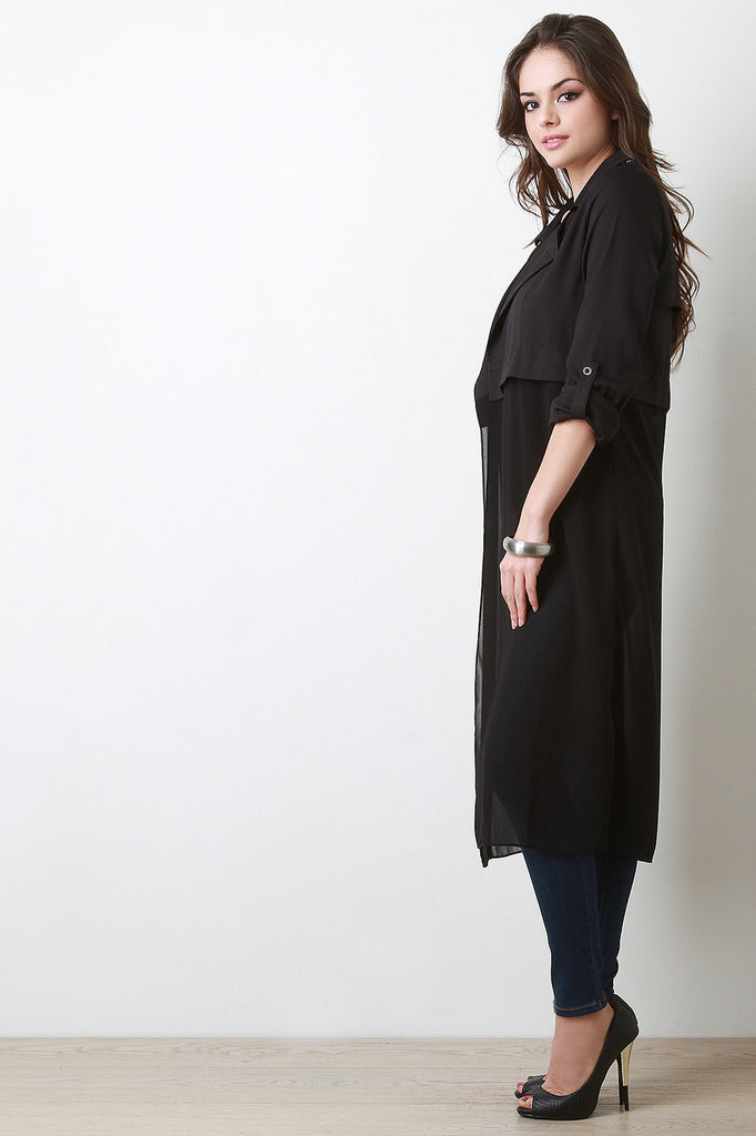 Open Front Roll-Up Sleeve Trench