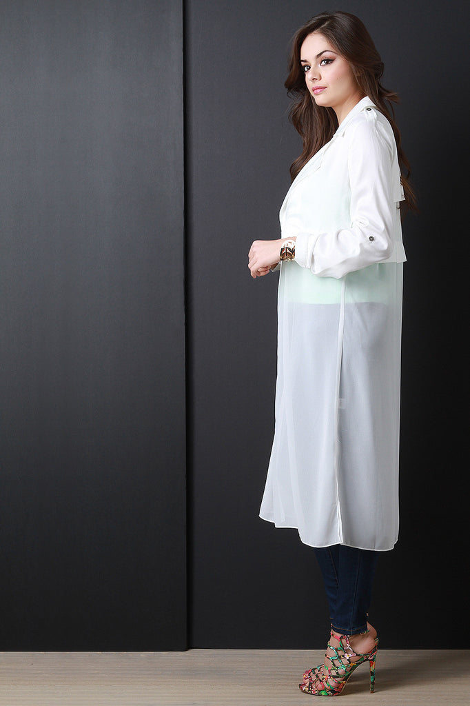 Open Front Roll-Up Sleeve Trench