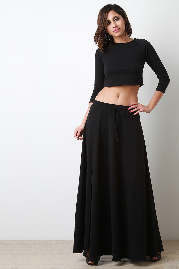 Self Tie Drawstring Maxi Slit Sweat Skirt