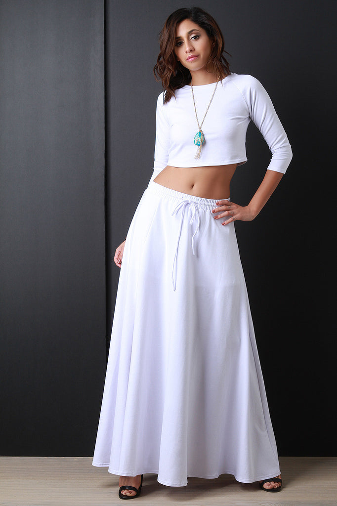 Self Tie Drawstring Maxi Slit Sweat Skirt