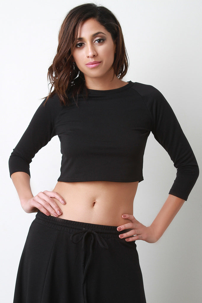 Terry Three Quarter Sleeve Crop Top