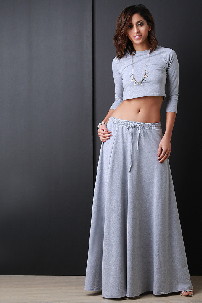 Terry Three Quarter Sleeve Crop Top