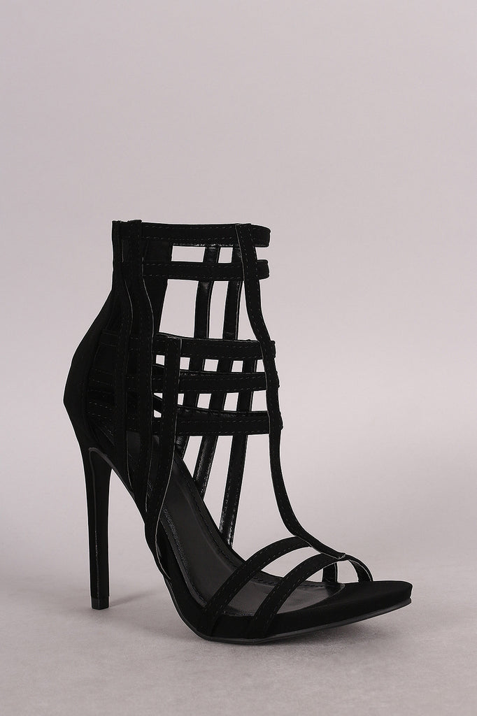 Shoe Republic LA Nubuck Caged Open Toe Stiletto Heel