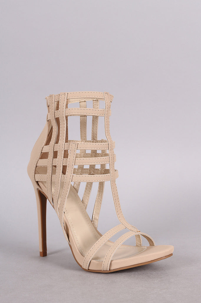 Shoe Republic LA Nubuck Caged Open Toe Stiletto Heel