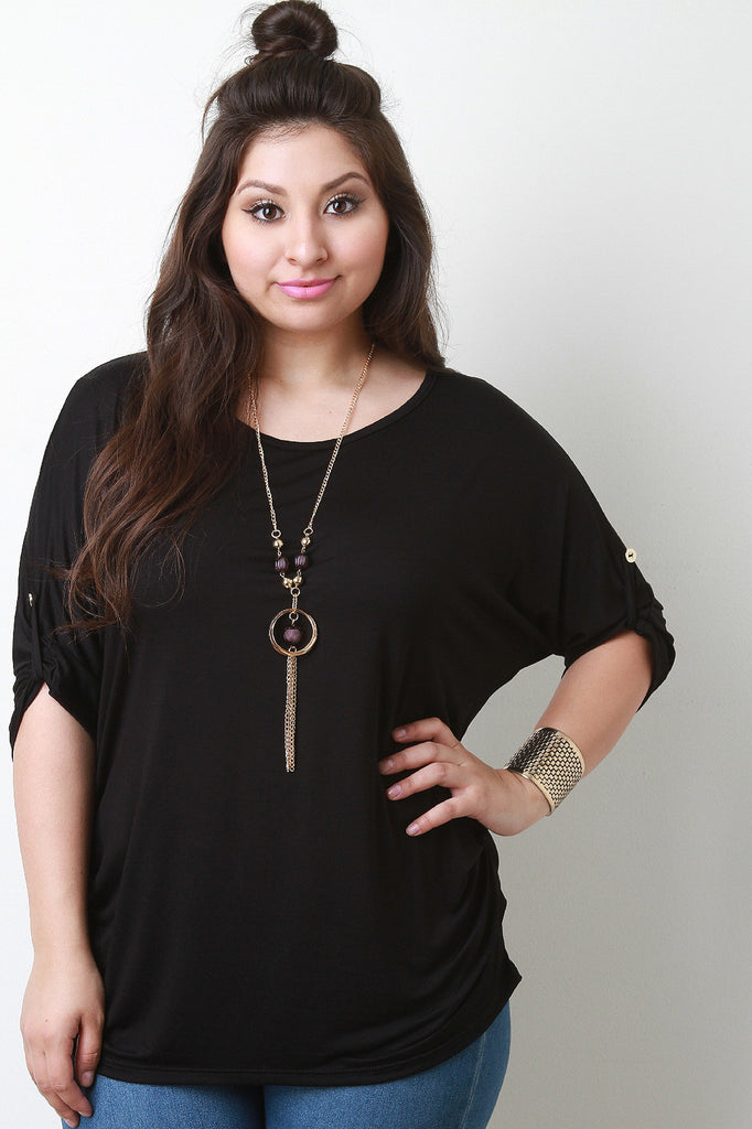 Tab Sleeve Round Hem Necklace Top