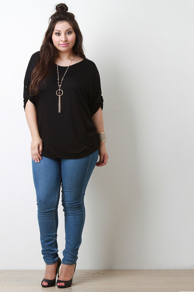 Tab Sleeve Round Hem Necklace Top