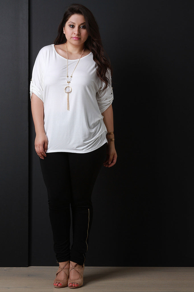 Tab Sleeve Round Hem Necklace Top