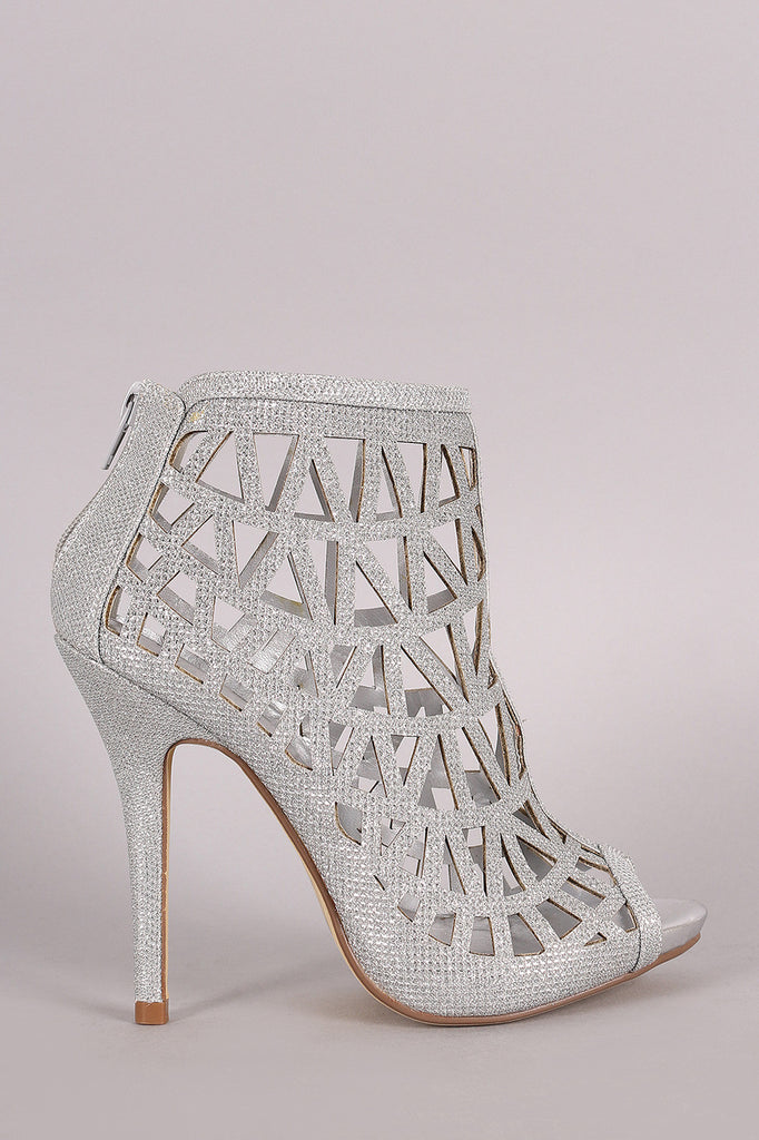 Glitter Caged Cutout Peep Toe Stiletto Heel