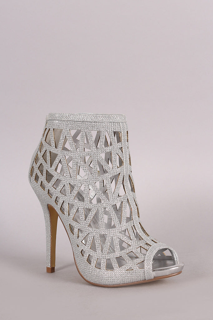 Glitter Caged Cutout Peep Toe Stiletto Heel