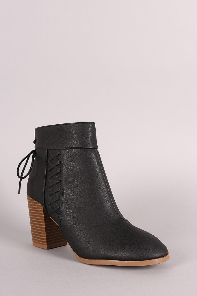 Qupid Back Lace Up Stitched Chunky Heeled Booties