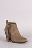 Qupid Suede Side Fringe Chunky Heeled Ankle Boots