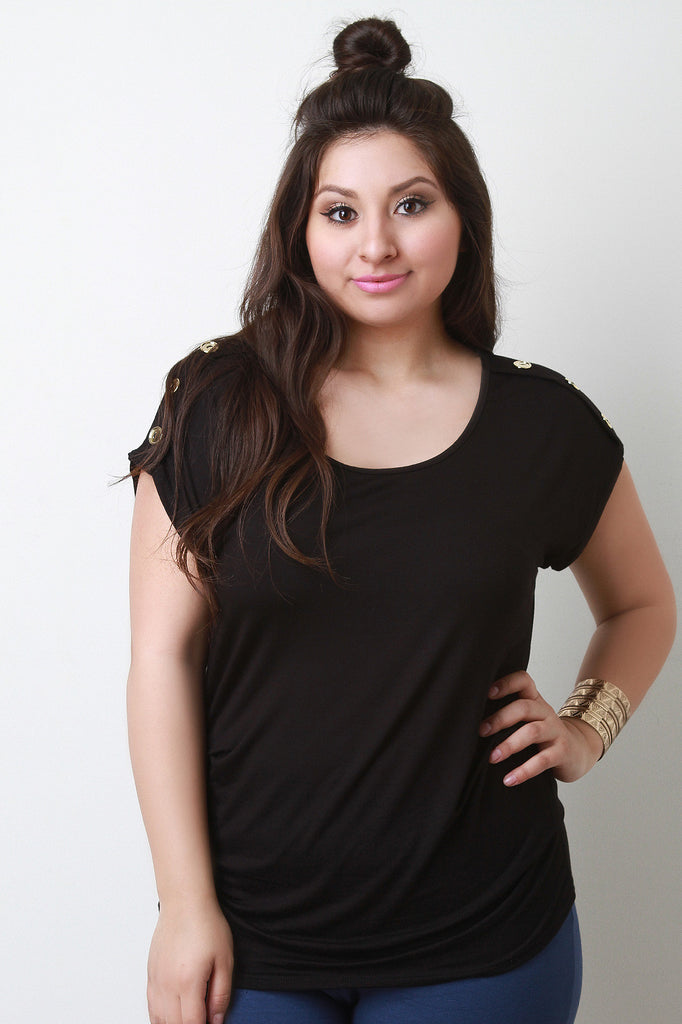 Short Sleeve Button Accent Gathered Top