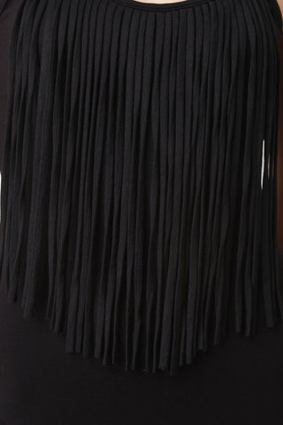 Jersey Knit Round Neck Fringe Maxi Dress