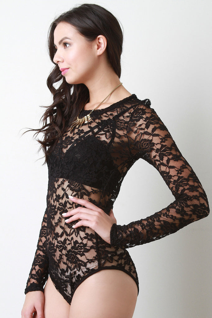 Long Sleeve Floral Lace Bodysuit