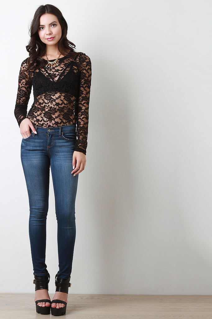 Long Sleeve Floral Lace Bodysuit